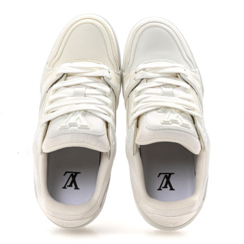 LOUIS VUITTON Calfskin Womens LV Trainer Sneakers 37.5 White