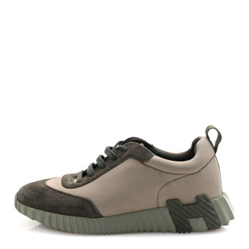 HERMES Technical Jersey Goatskin Suede Goatskin Bouncing Sneakers 39 Vert Toundra Vert Foret