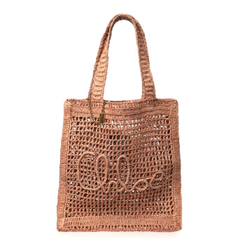 CHLOE Raffia Summer Banana Tote Summery Beige
