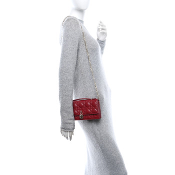 CHRISTIAN DIOR Lambskin Cannage Mini My Dior Bag Burgundy