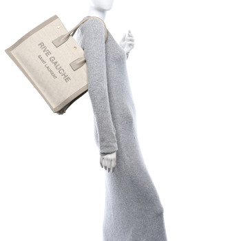 SAINT LAURENT Linen Calfskin Small Rive Gauche Tote Beige Sea Salt