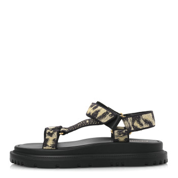 CHRISTIAN DIOR Canvas Embroidered Mizza Print 10mm D-Wave Sandals 37 Beige Multicolor