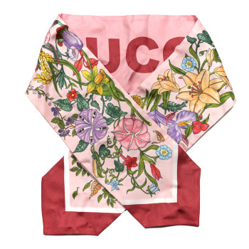 GUCCI Silk Twill Spely Neck Bow Scarf Roseate