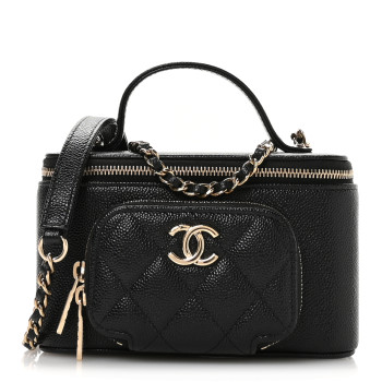 CHANEL Caviar Quilted Top Handle Pocket Vanity Case Black