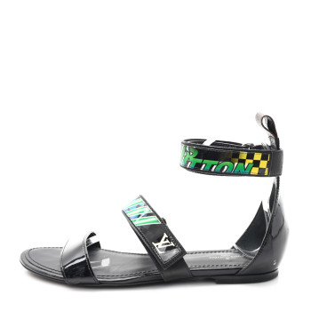 LOUIS VUITTON Patent Deep Sea Sandals 38 Black