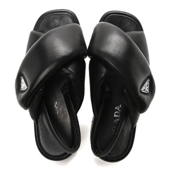 PRADA Nappa Padded Platform Slingback Sandals 39.5 Black