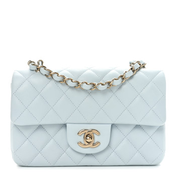 CHANEL Lambskin Quilted Mini Rectangular Flap Light Blue
