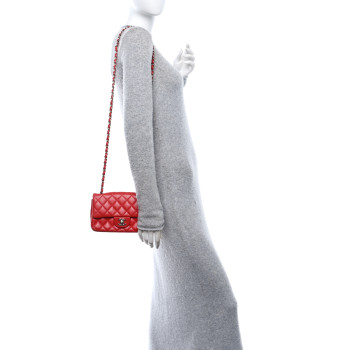 CHANEL Lambskin Quilted Mini Rectangular Flap Red