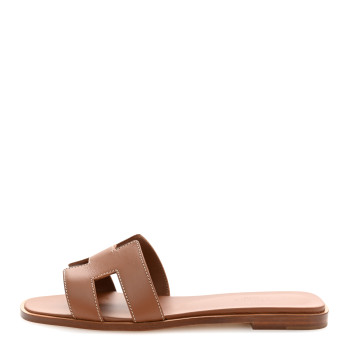 HERMES Box Calfskin Oran Sandals 38.5 Gold