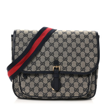 GUCCI Monogram Web Childrens Messenger Bag Beige Navy