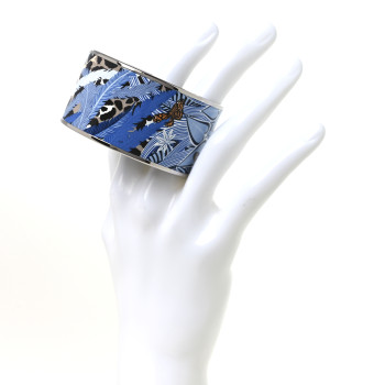 HERMES Enamel Printed Jaguar Quetzal Extra Wide Bracelet 65 Mediterannee