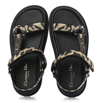 CHRISTIAN DIOR Canvas Embroidered Mizza Print 10mm D-Wave Sandals 37 Beige Multicolor
