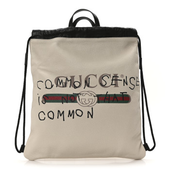 GUCCI Calfskin Coco Capitan Logo Drawstring Backpack Mystic White