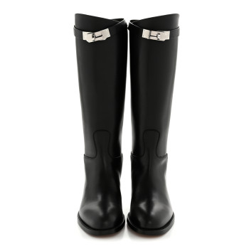 HERMES Box Kelly Jumping Boots 35.5 Black