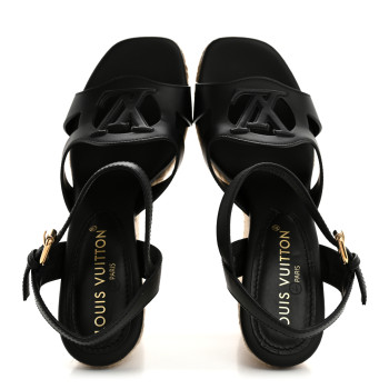 LOUIS VUITTON Calfskin LV Isola Espadrille Wedge Sandals 39 Black