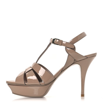 SAINT LAURENT Patent Tribute 75 Platform Sandals 40 Soft Nude