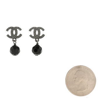 CHANEL Beaded CC Drop Earrings Ruthenium Black