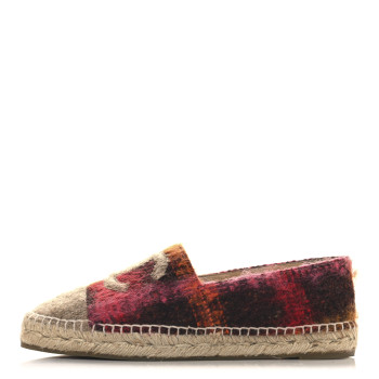 CHANEL Tweed CC Espadrilles 40 Brown Pink Beige