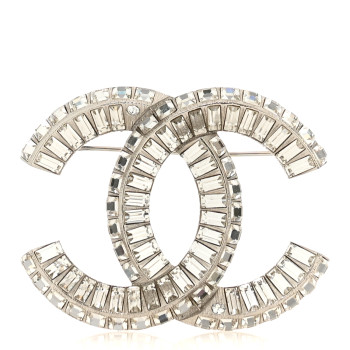 CHANEL Baguette Crystal CC Brooch Silver