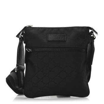 GUCCI Nylon Monogram Mini Flat Messenger Bag Black
