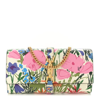 GUCCI X KEN SCOTT New Shangai Calfskin Jardin D'Avril Floral Print Jackie 1961 Chain Wallet Ivory Pink