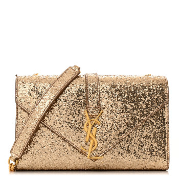 SAINT LAURENT Glitter Monogram Galactica Satchel Gold