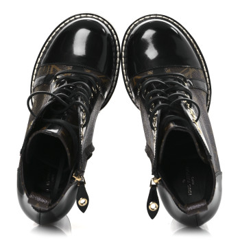 LOUIS VUITTON Patent Calfskin Monogram Star Trail Ankle Boots 41 Black