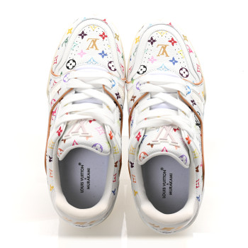LOUIS VUITTON LV X TM Calfskin Monogram Multicolor Womens LV Trainer Sneakers 38.5 White