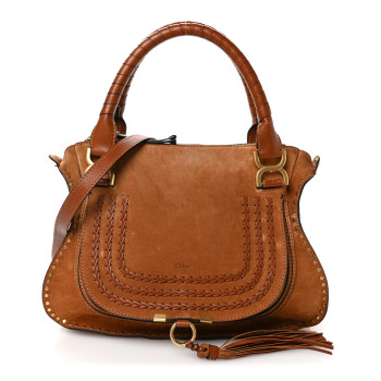 CHLOE Suede Calfskin Braided Medium Marcie Satchel Caramel