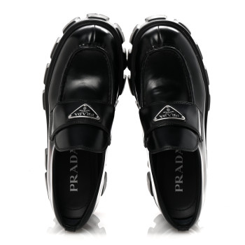PRADA Spazzolato Rois Metal Triangle Logo Monolith 55mm Loafers 38 Black