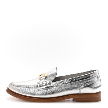 FENDI Metallic Vitello Womens O'Lock Loafers 39 Argento