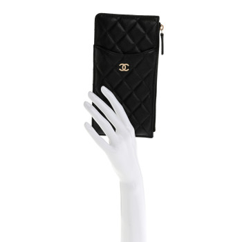 CHANEL Caviar Quilted Classic Flat Wallet Pouch Black