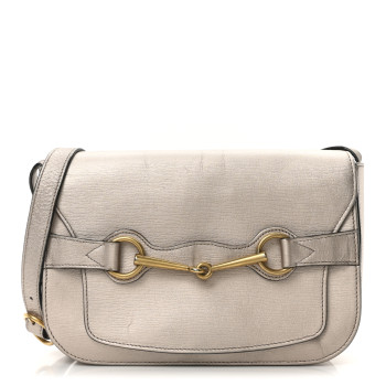 GUCCI Textured Metallic Calfskin Bright Bit Flap Bag Silver