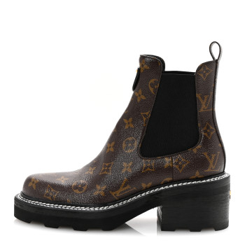 LOUIS VUITTON Patent Monogram LV Beaubourg Ankle Boots 40 Black