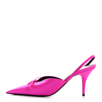 BALENCIAGA Satin Pointed Toe Knife Slingback Mules 38.5 Rose Fuchsia