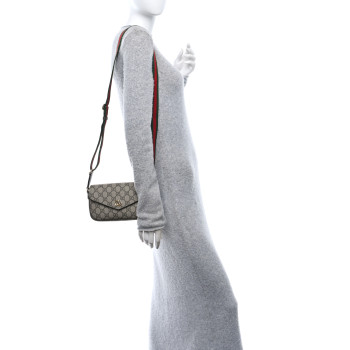 GUCCI GG Supreme Monogram Textured Dollar Calfskin Web Mini Ophidia Envelope Shoulder Bag Beige Ebony