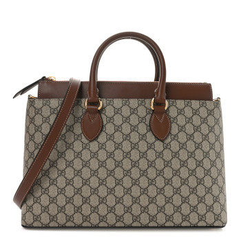 GUCCI GG Supreme Monogram Large Zip Top Tote Beige Tuscany