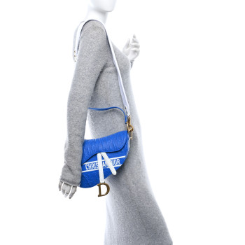 CHRISTIAN DIOR Perforated Calfskin Embossed Oblique Saddle Bag Blue White