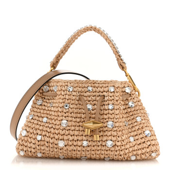JIMMY CHOO Raffia Woven Crystal Small Cinch Bag Natural