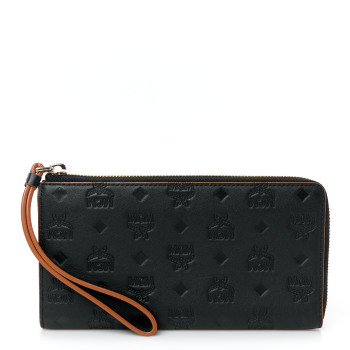 MCM Calfskin Ottomar Monogram Large Aren Zip Wallet Black
