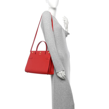 BURBERRY Grainy Calfskin Small Two Handle Title Bag Red