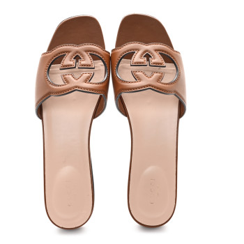 GUCCI Cosmos Softy Calfskin Interlocking G Cut Out Slide Sandals 41 Cuir