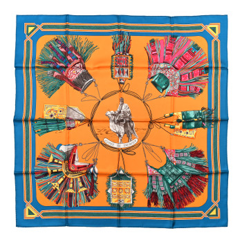 HERMES Silk Cuirs Du Desert Scarf 90