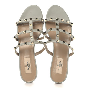 VALENTINO GARAVANI Nappa Rockstud Caged Flat Slide Sandals 38 Grey