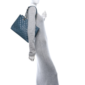 CHANEL Caviar Quilted Grand Shopping Tote GST Dark Blue