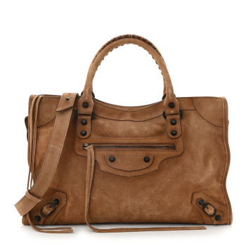 BALENCIAGA Suede Calfskin Classic Hardware Medium Le City Camel