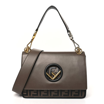 FENDI Vitello Century F is Fendi Bi-Color FF 1974 Embossed Kan I Shoulder Bag Maya Black