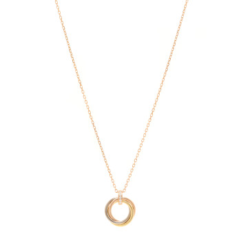 CARTIER 18K Pink White Yellow Gold Diamond Trinity Pendant Necklace