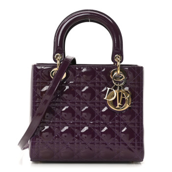 CHRISTIAN DIOR Patent Cannage Medium Lady Dior Purple