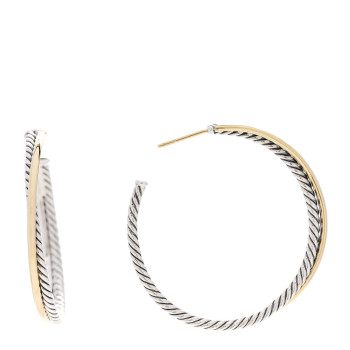 DAVID YURMAN Sterling Silver 18K Yellow Gold 44mm Extra Large Crossover Cable Hoop Earrings